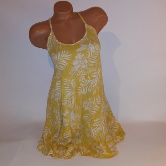 Roxy Sand Dune Dress Medium Yellow White Mini Floral Sleeveless Bust 18" Length - Picture 2 of 11